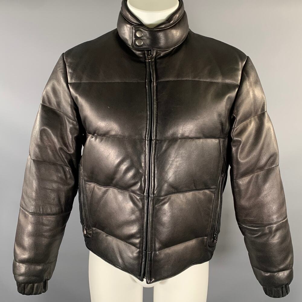 THEORY Size S Black Quilted Leather Puffer Jacket